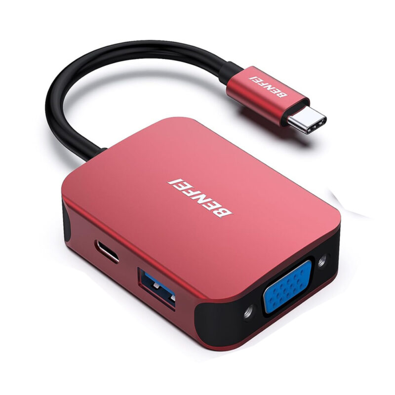 Benfei Hub USB-C 4 in1 p/HDMI VGA USB 3.0 Pd60W Vermelho