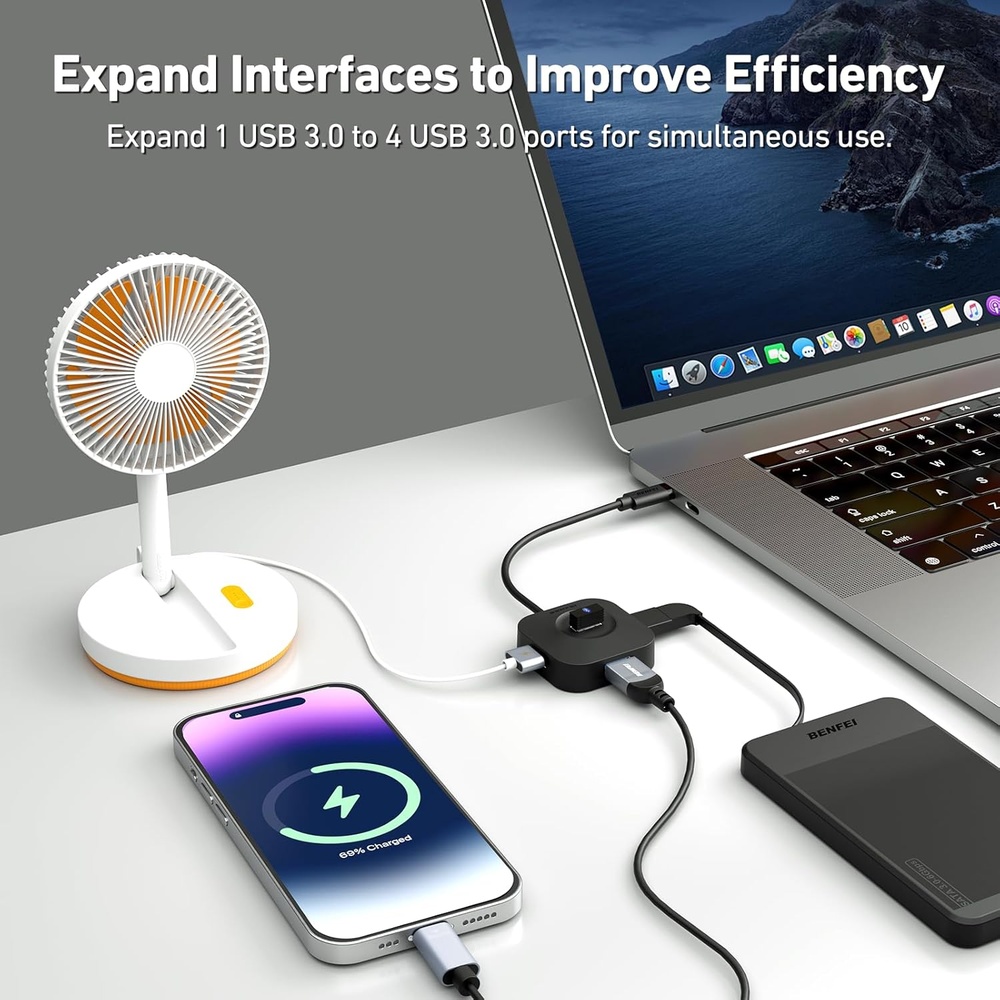 Benfei Hub USB-C p/4 Portas USB 3.0 5Gbps Plug and Play