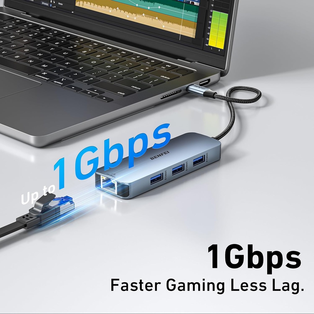 Benfei Hub USB-C 6 Em 1 HDMI 4K60, Usb 3.0 Rj45, Pd 100W