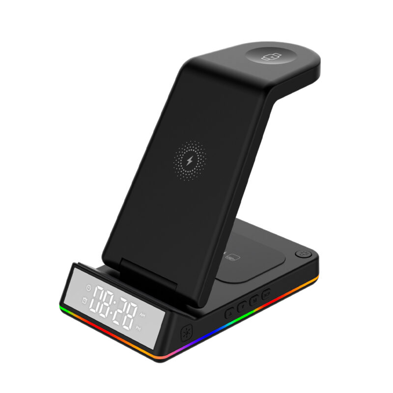 Carregador por Indução 3 em 1 Sem Fio 15W Relógio Alarme