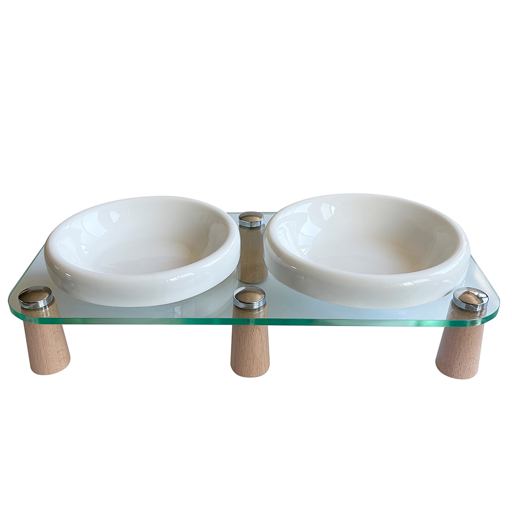 Tigela Cerâmica Life 31002WT com Suporte de Madeira