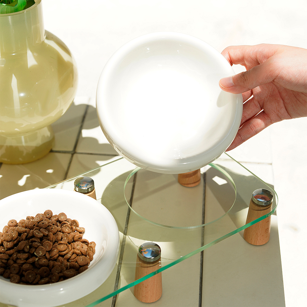 Tigela Cerâmica Life 31002WT com Suporte de Madeira