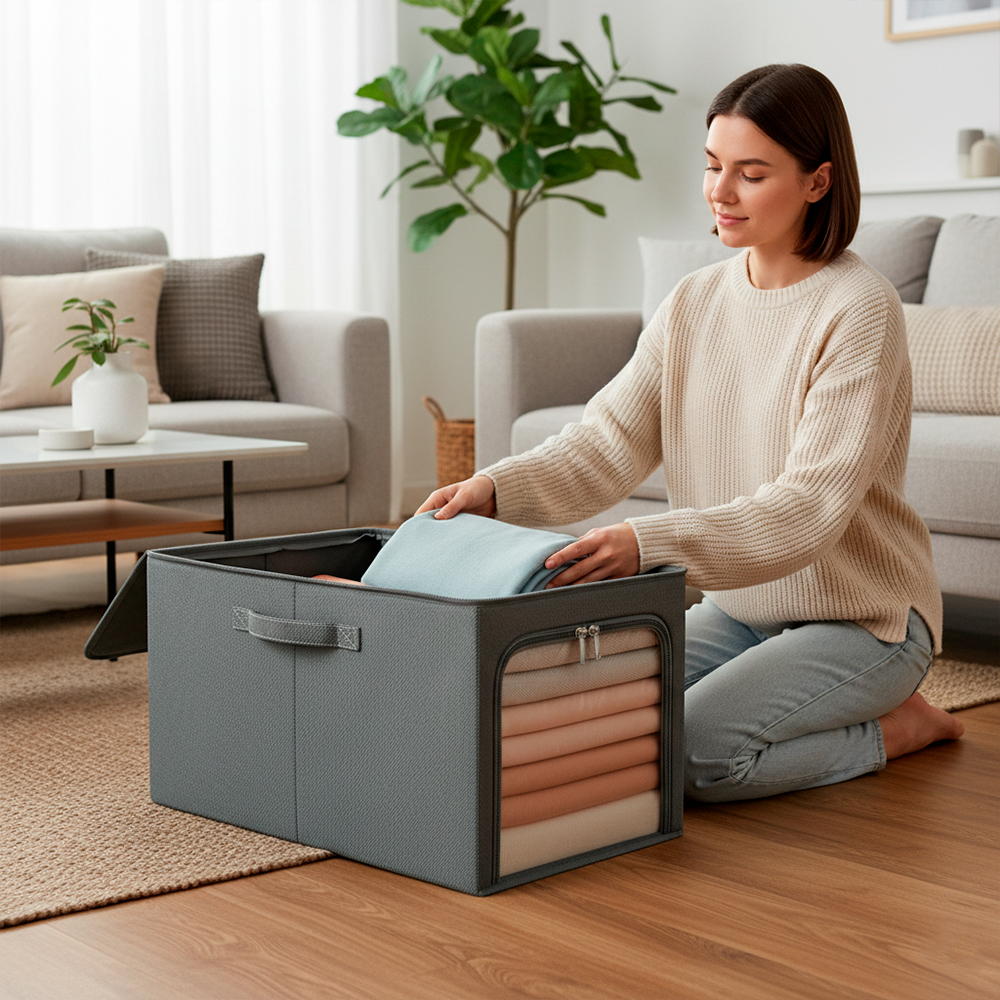 Caixa Organizadora Dobrável Life 45x30x23cm Cinza