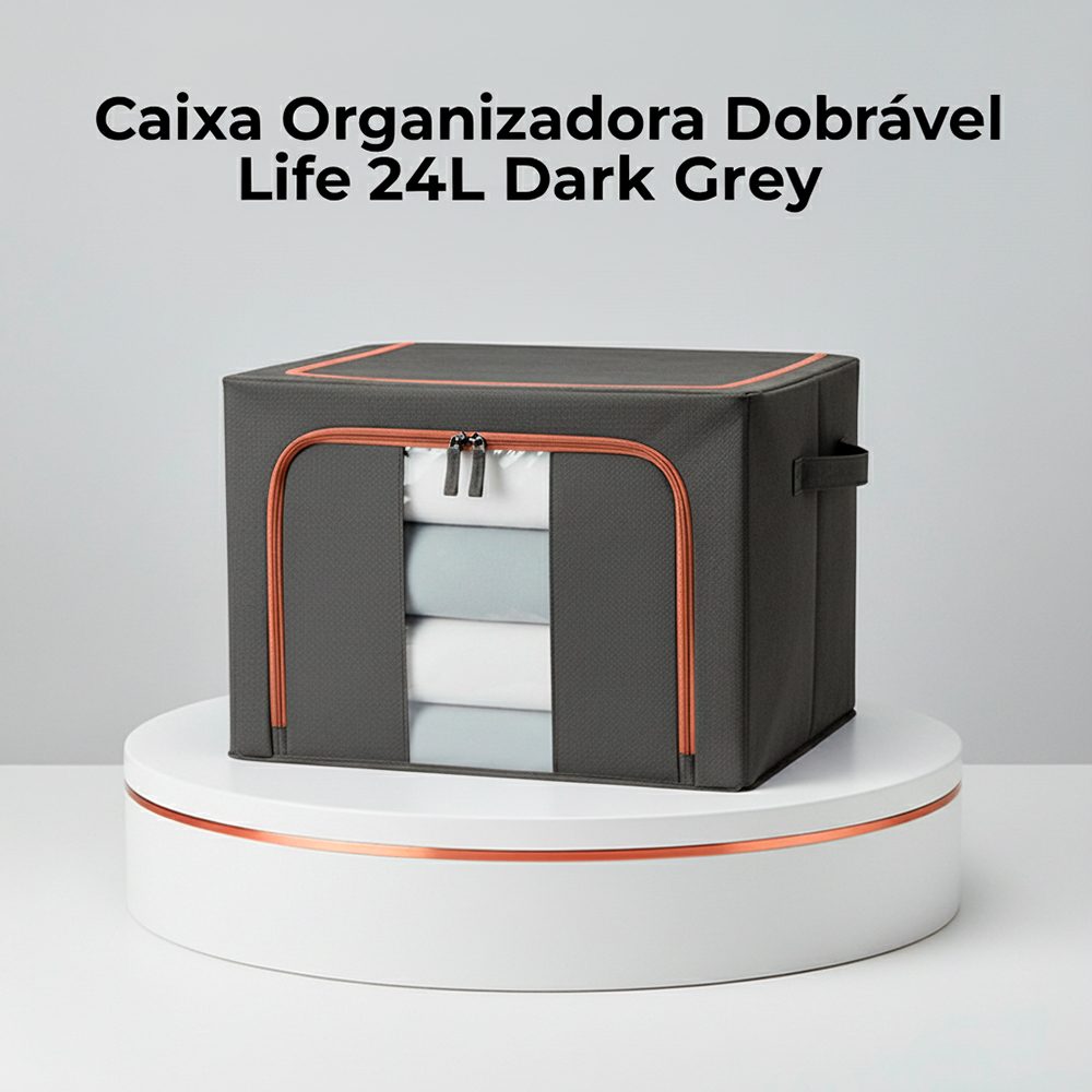 Caixa Organizadora Dobrável Life 40x30x20cm Cinza Escuro