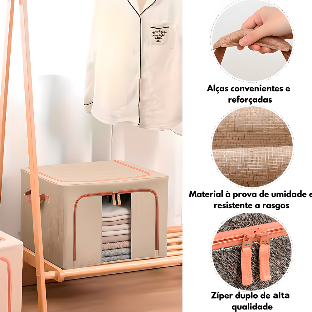 Caixa Organizadora Dobrável Life 66L-03P Bege Multiuso