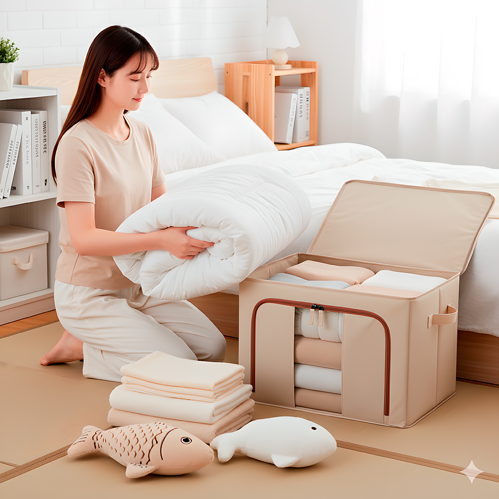 Caixa Organizadora Dobrável Life 66L-03P Bege Multiuso