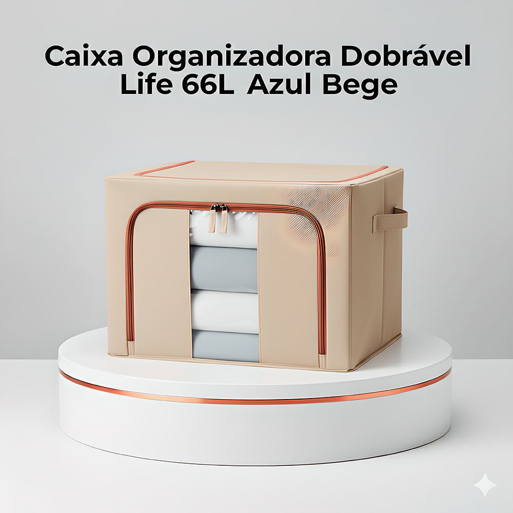 Caixa Organizadora Dobrável Life 66L-03P Bege Multiuso