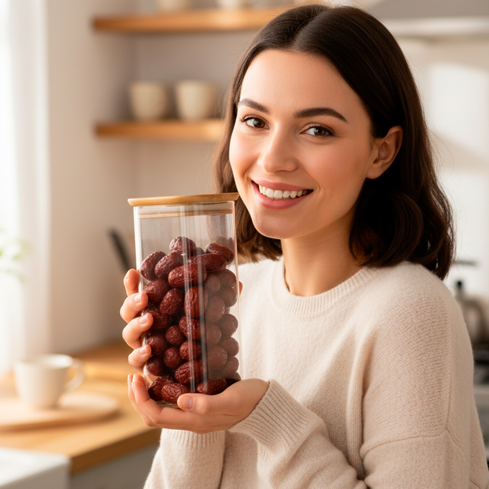 Pote De Vidro Life 1100ml Alimento Tampa Bambu Hermético