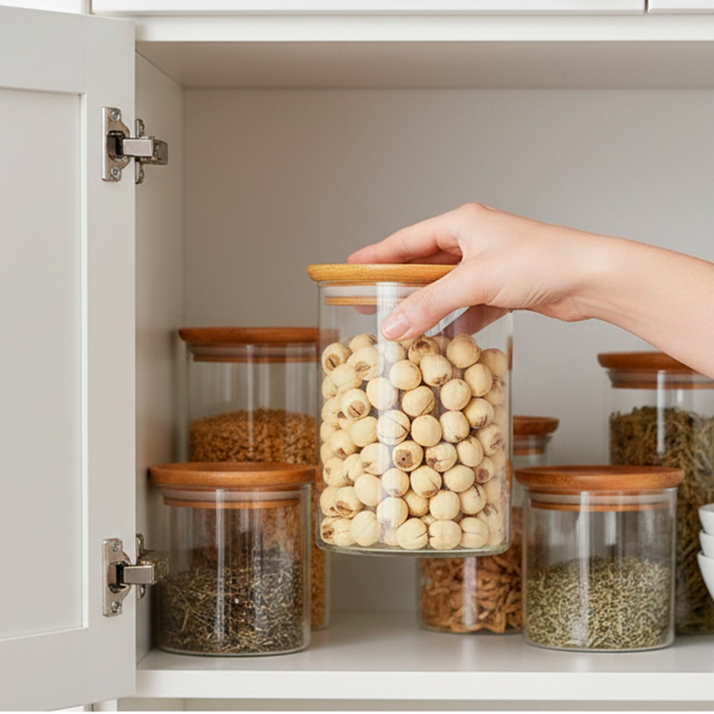 Pote Vidro 650ml Life Mantimento Tampa Bambu Hermético