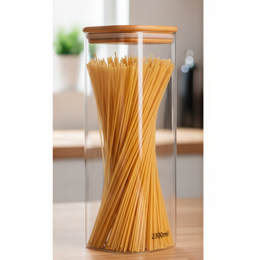 Pote De Vidro Life Alimento 2300ml Tampa Bambu Hermético