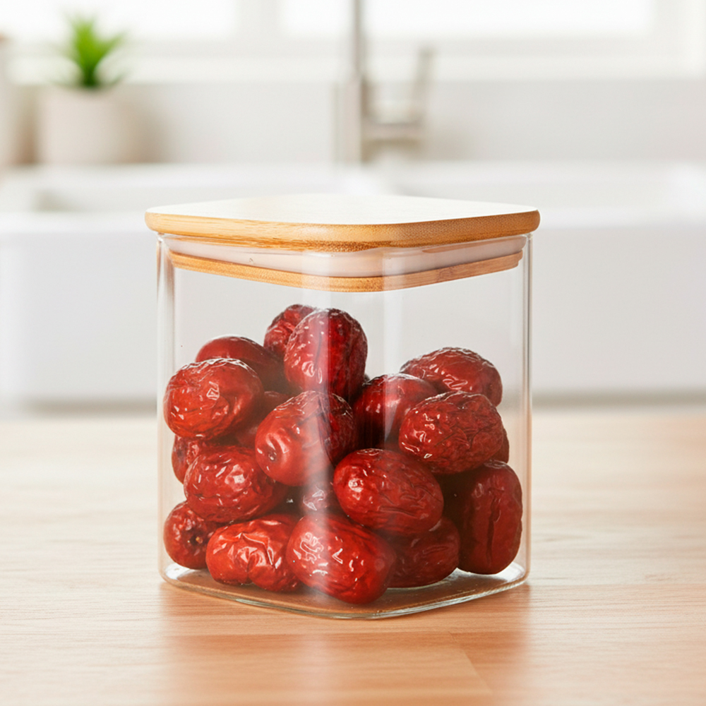 Pote Vidro Life Porta Tempero 1L Tampa Bambu Hermético