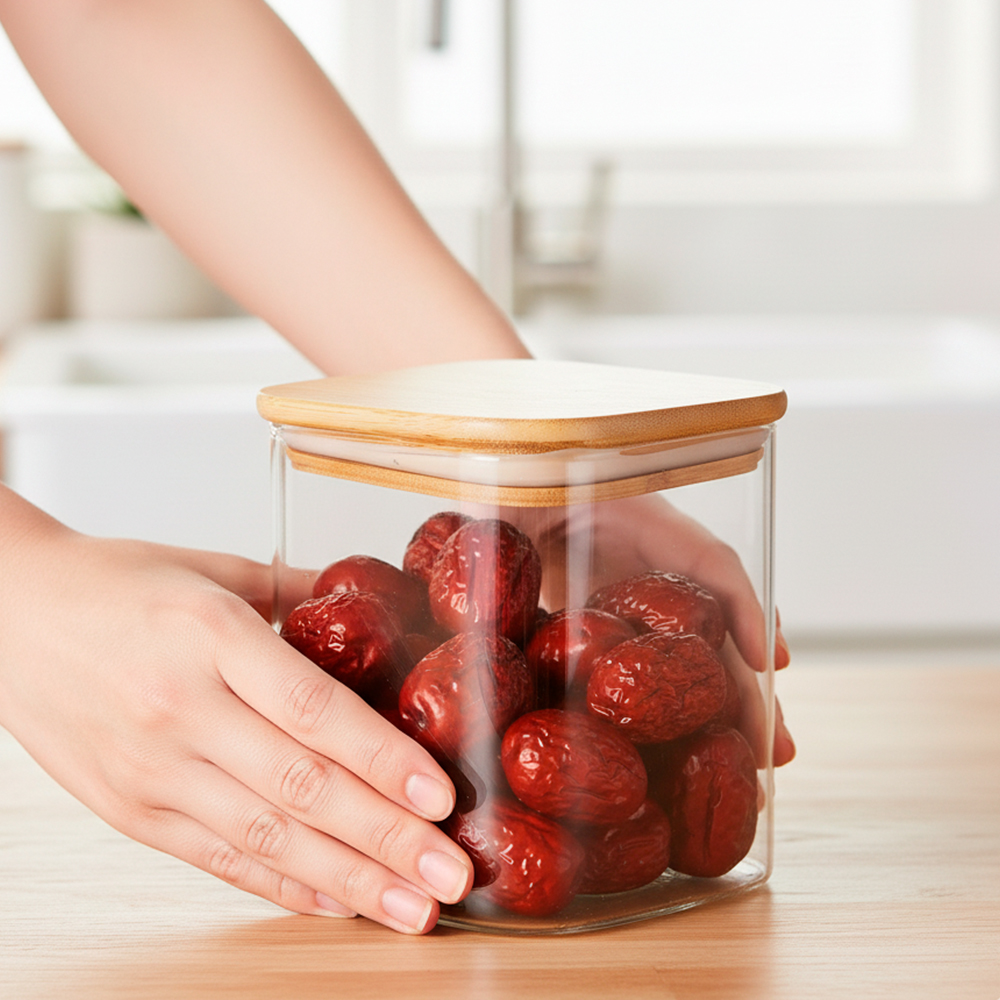 Pote Vidro Life Porta Tempero 1L Tampa Bambu Hermético