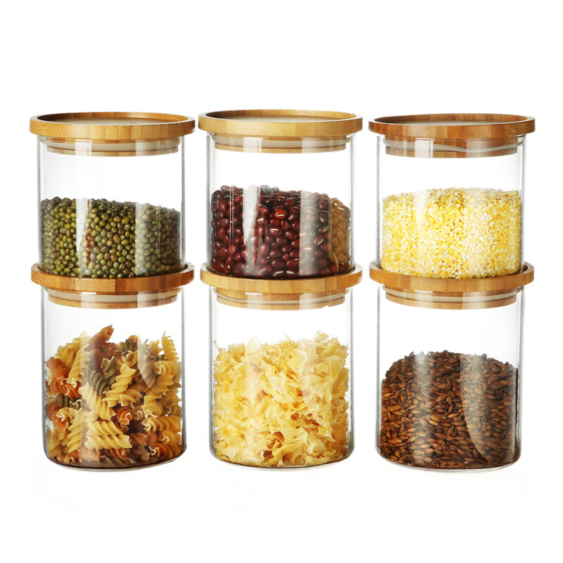 Kit 6 Potes Vidro Life Tampa Bambu Hermético Mantimentos