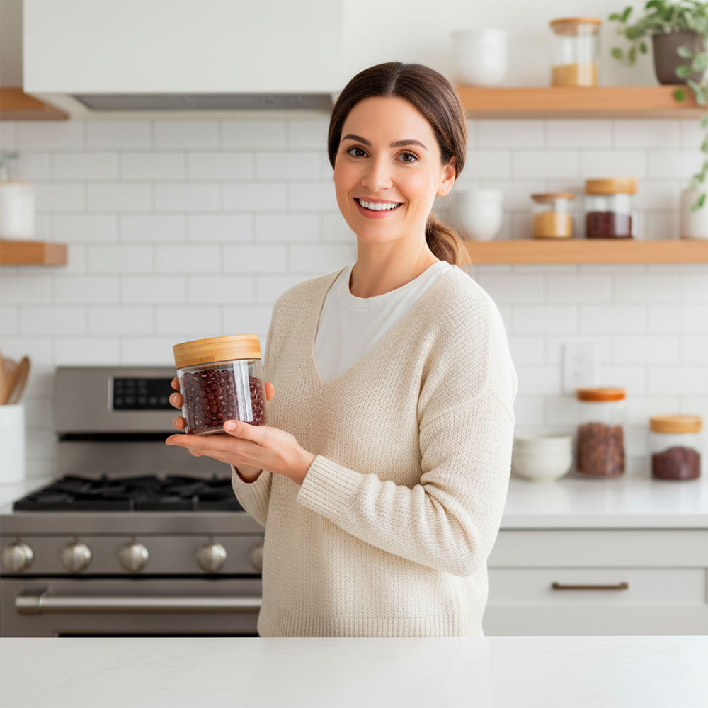 Pote Vidro Life 300ml Mantimento Tampa Bambu Hermético