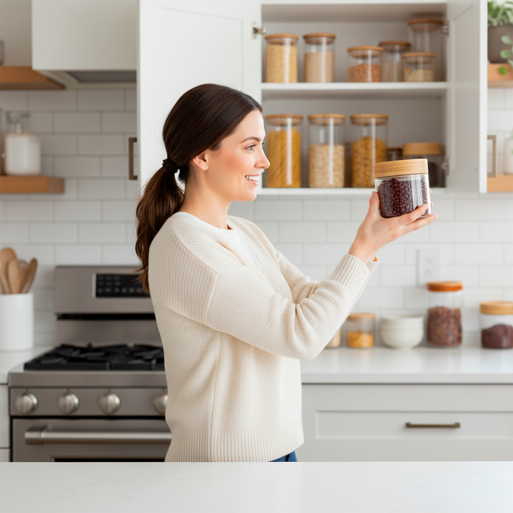 Pote Vidro Life 300ml Mantimento Tampa Bambu Hermético