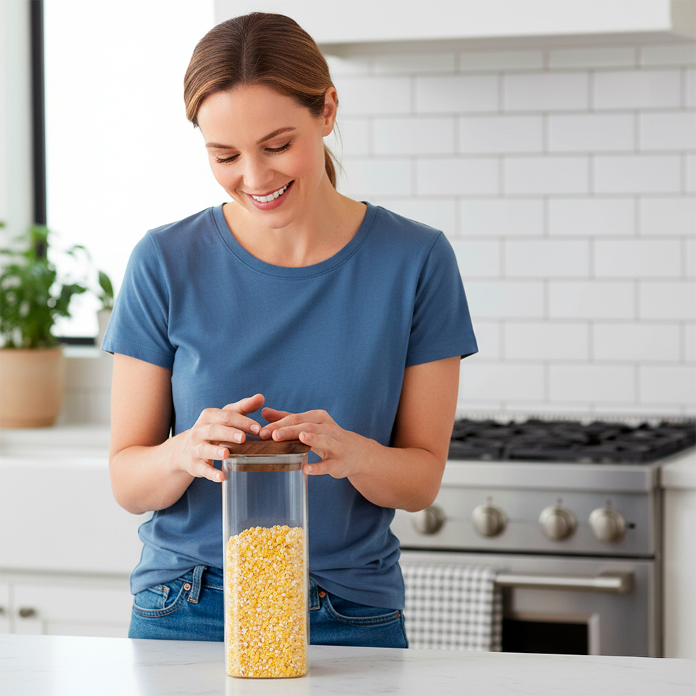 Pote Vidro 470ml Life Porta Tempero Tampa Bambu Hermético