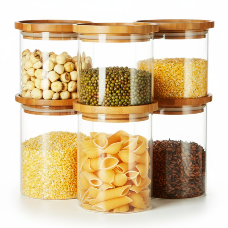 Potes de Vidro Hermético Alimento Life Com Tampa Bambu