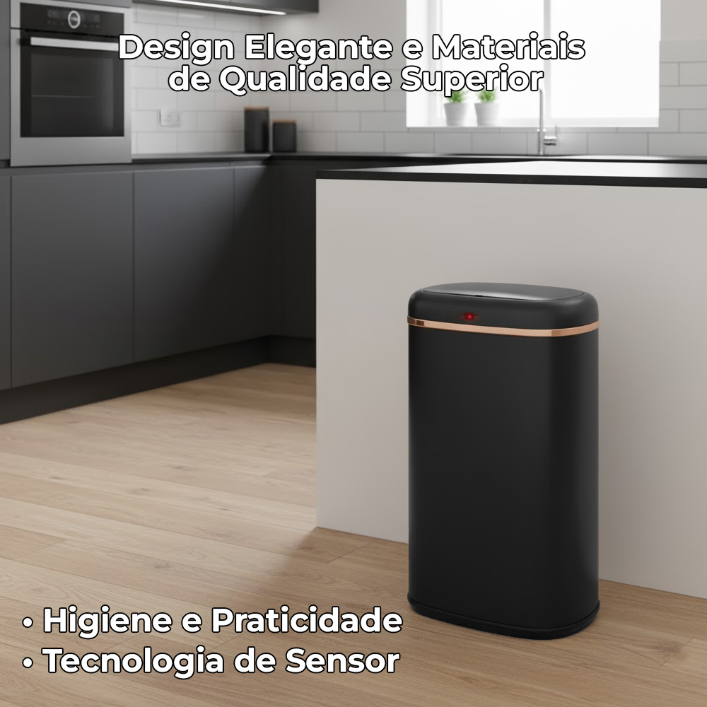 Lixeira Automática Life Sensor Preta Cozinha Escritório