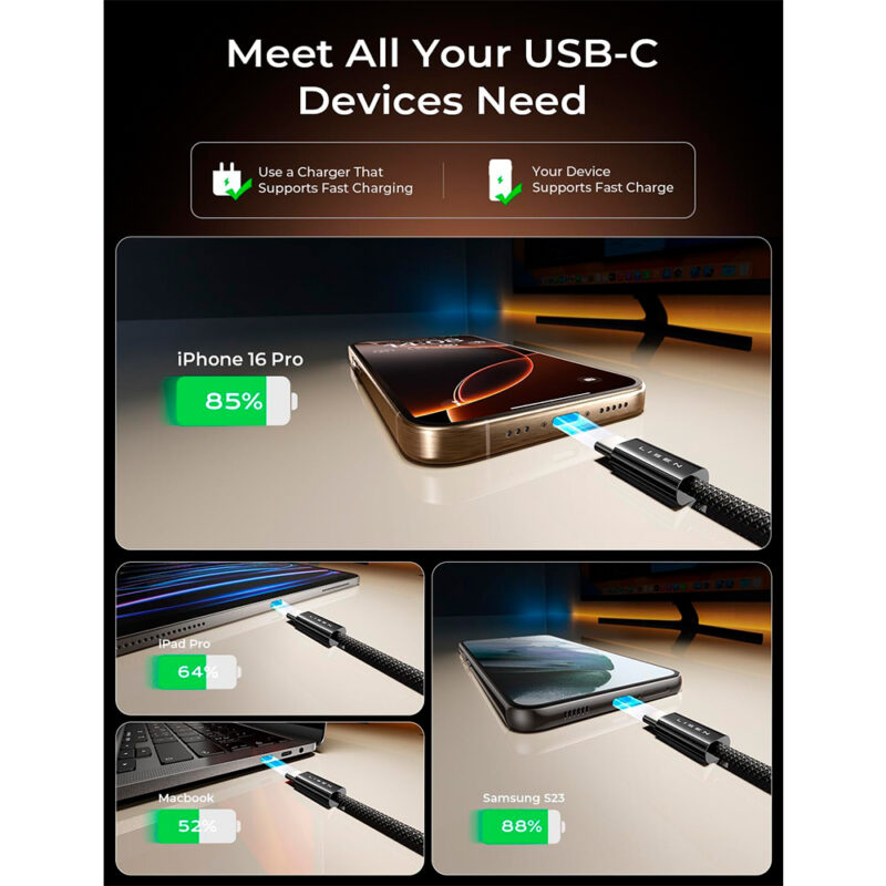 Cabo Usb C para Usb C Lisen Pacote 5 Unidades Trançado