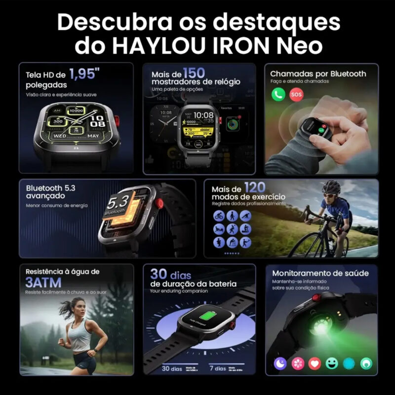 Haylou Iron Neo Relógio Smart 1,95" Chamadas Bluetooth