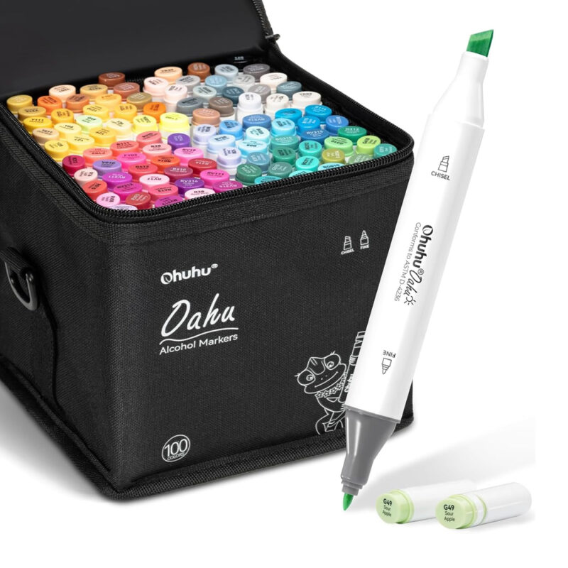 Ohuhu Oahu 100 Cores Marcadores Álcool Ponta Dupla Arte