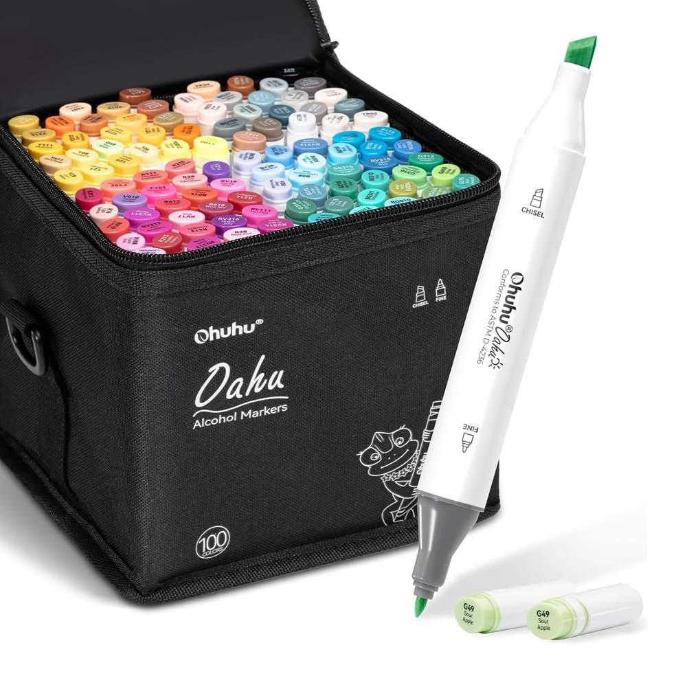 Ohuhu Oahu 100 Cores Marcadores Álcool Ponta Dupla Arte