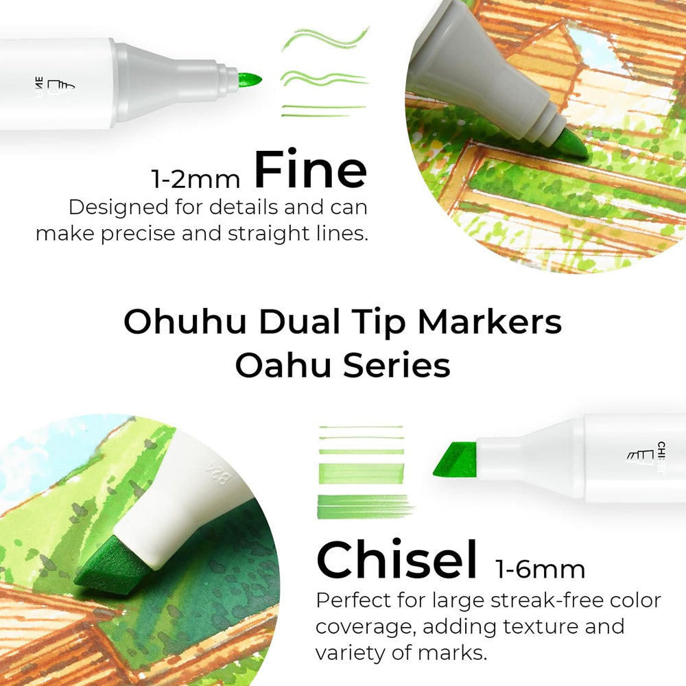 Ohuhu Oahu 100 Cores Marcadores Álcool Ponta Dupla Arte