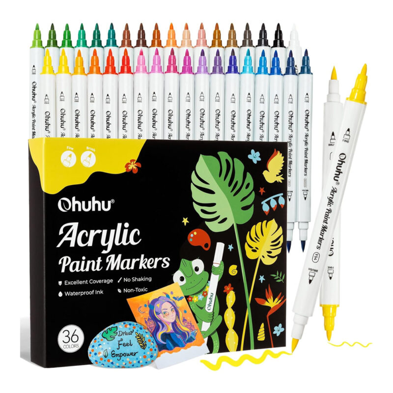 Ohuhu Marcadores Acrílico Ponta Dupla 36Cors Pincel Fina