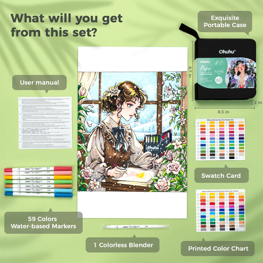 Marcadores Ohuhu 60 Cors Base D'água Sem Danificar Papel