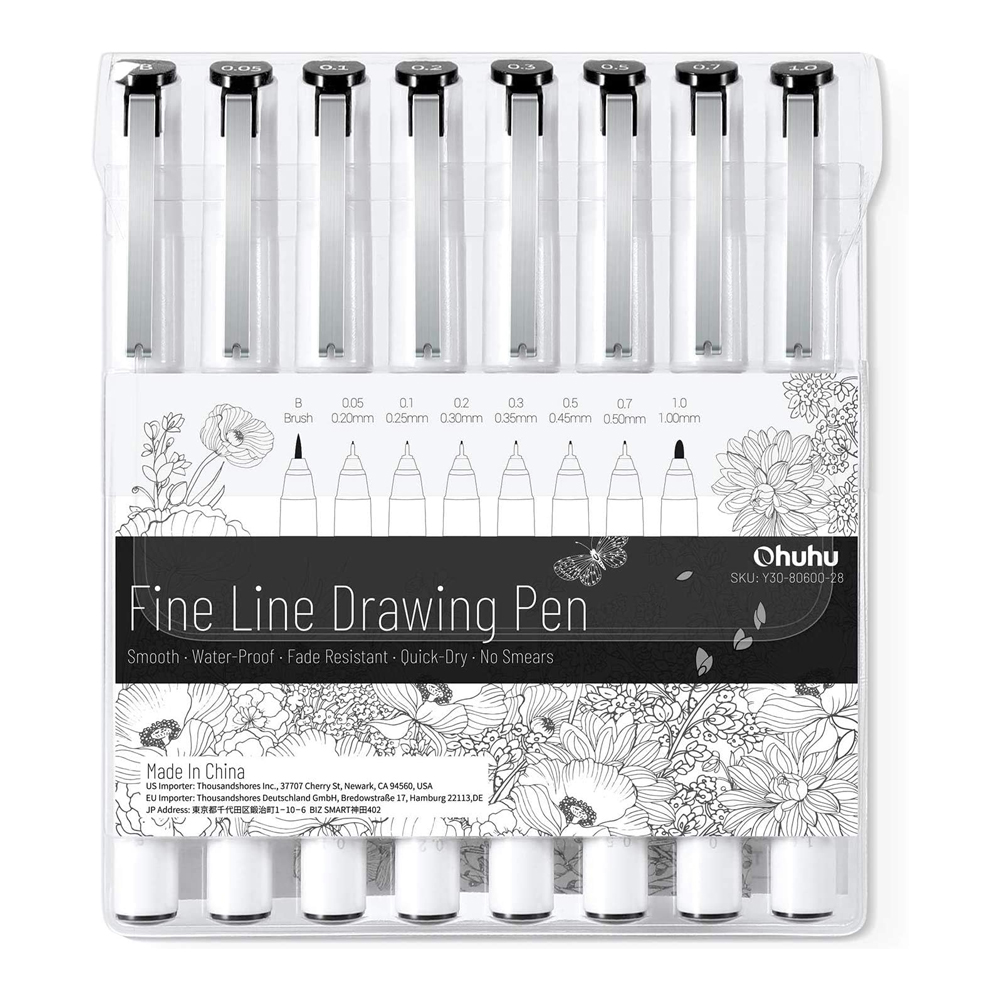 Canetas Ohuhu Fineliner 8un Desenho Artístico Ponta Fina