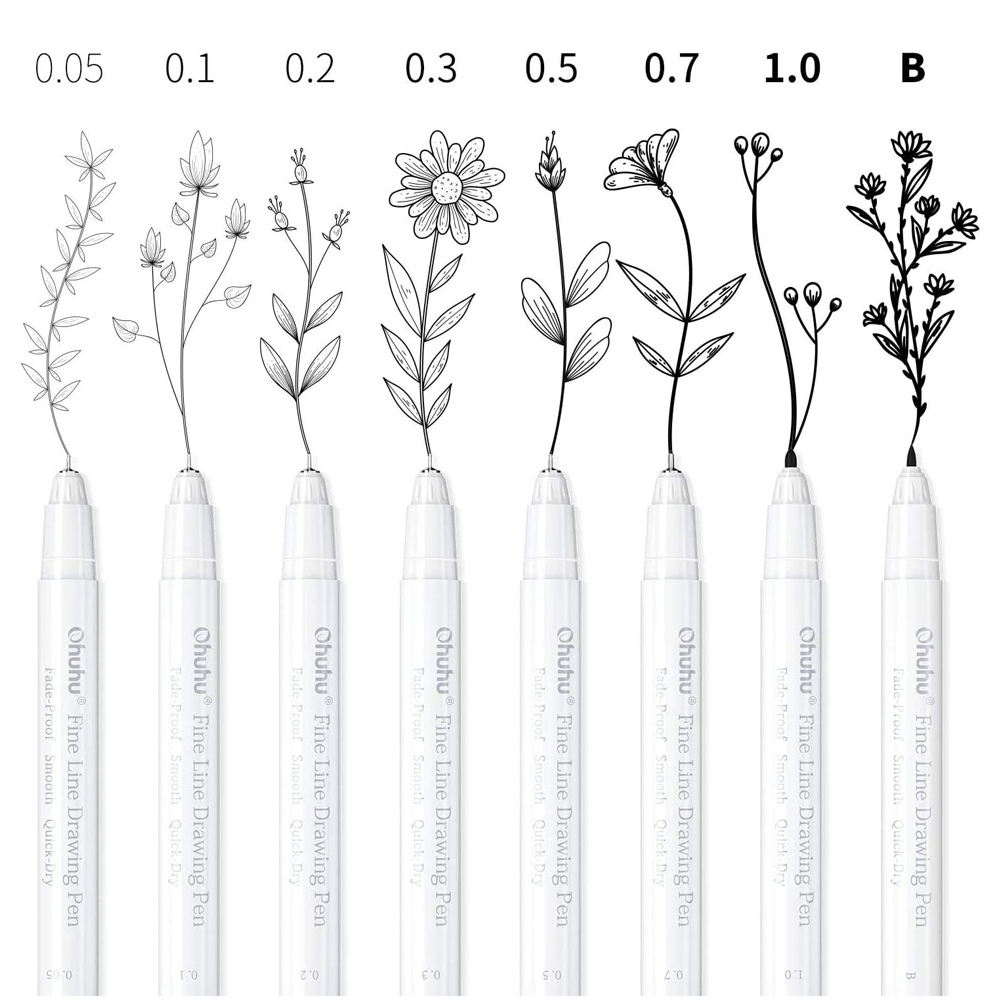 Canetas Ohuhu Fineliner 8un Desenho Artístico Ponta Fina