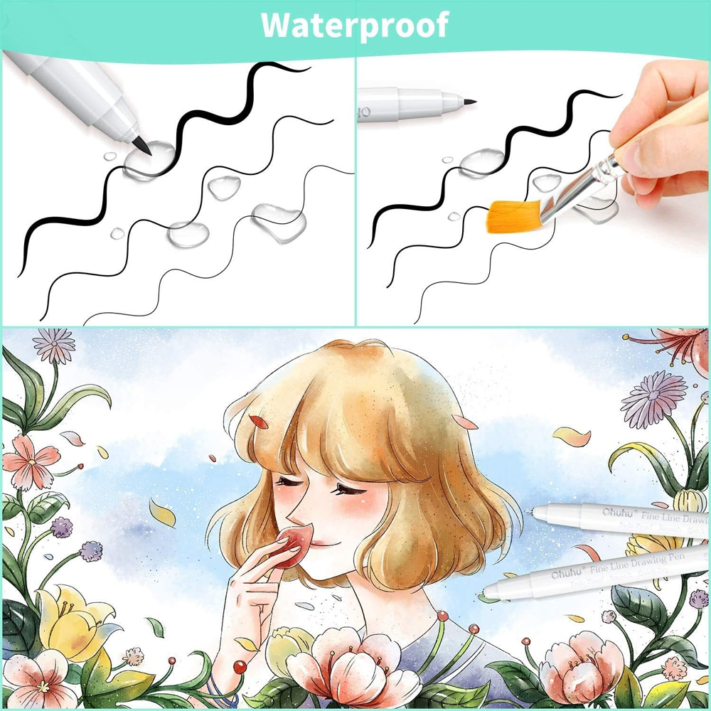 Canetas Ohuhu Fineliner 8un Desenho Artístico Ponta Fina