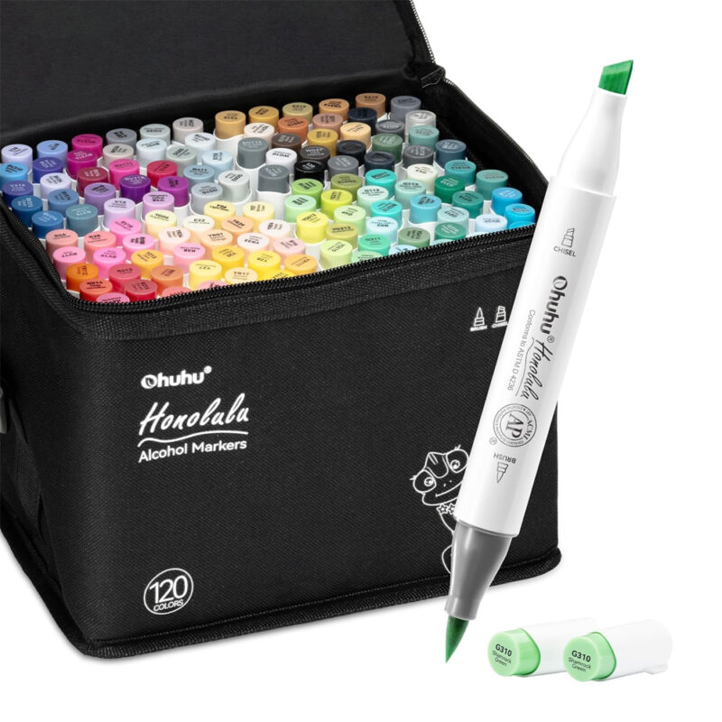 Marcadores Arte Ohuhu 120 Cors Ponta Dupla Álcool Cinzel