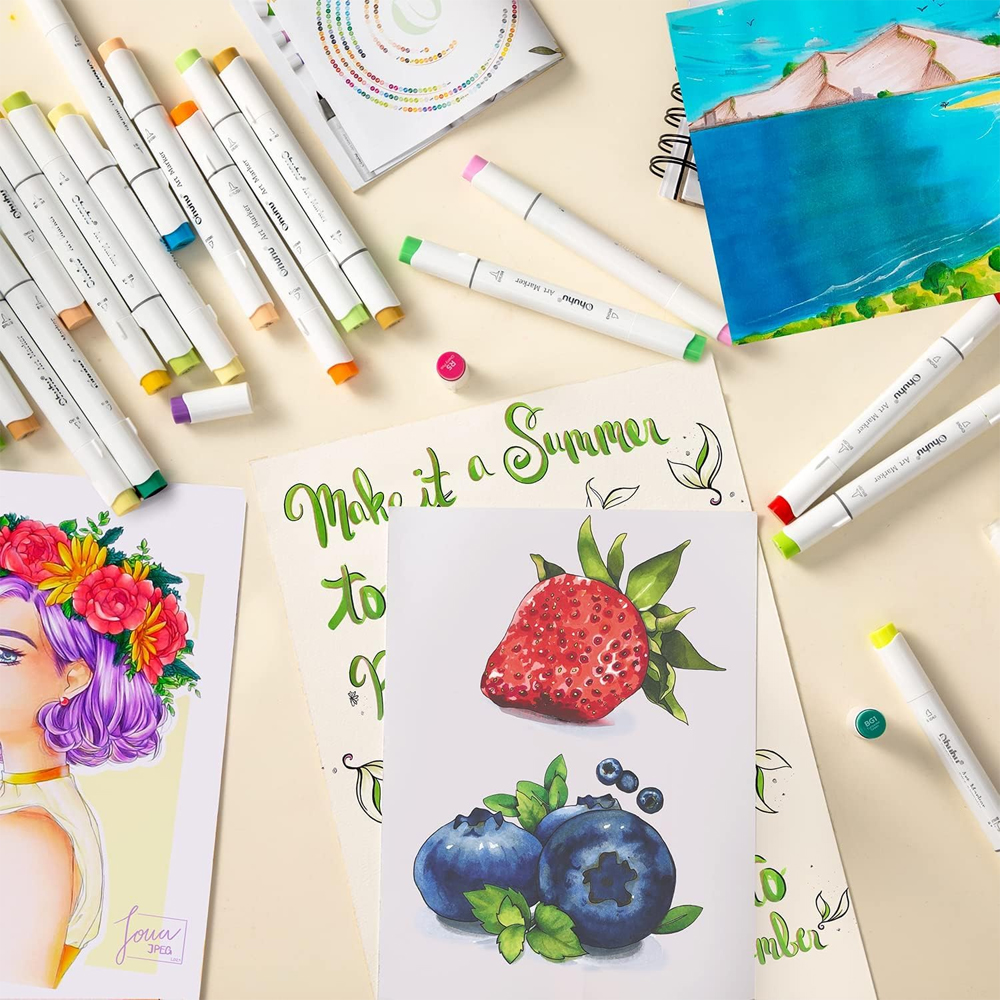 Marcadores Arte Ohuhu 120 Cors Ponta Dupla Álcool Cinzel