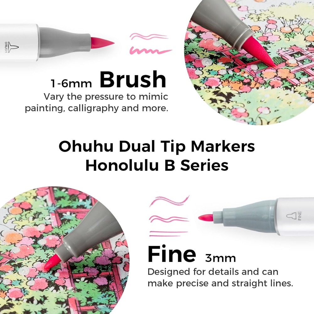 Canetas Marcadores Ohuhu 48 Cores Pastel Ponta Dupla