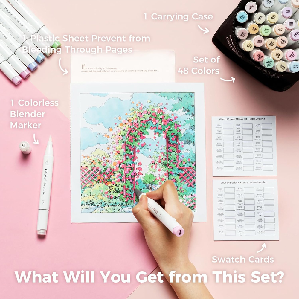 Canetas Marcadores Ohuhu 48 Cores Pastel Ponta Dupla