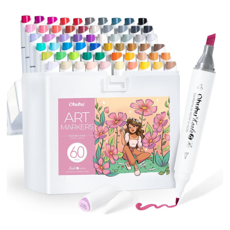 Marcadores Ohuhu 60 Cors Ponta Dupla Pincel Arte Desenho