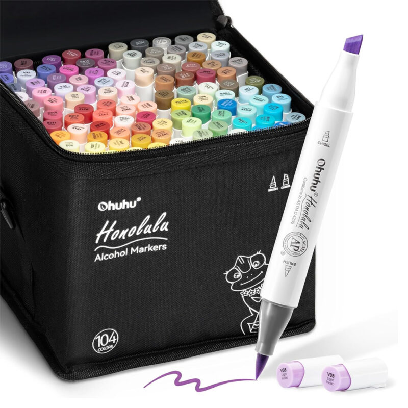 Marcadores Caneta Ohuhu 104+1 Álcool Ponta Pincel Cinzel