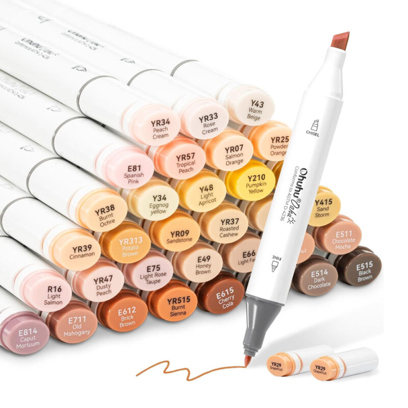 Ohuhu Oahu 36 Cores Marcadores Arte Ponta Dupla Pele