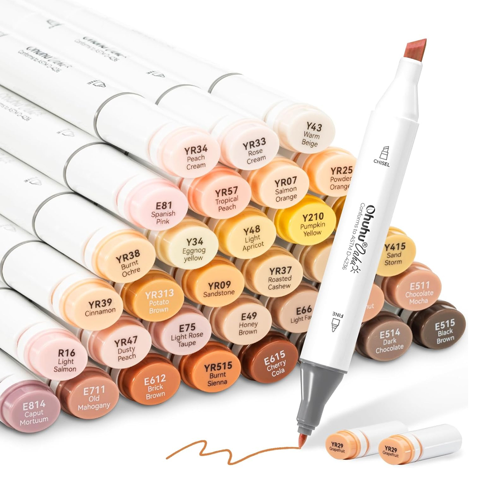 Ohuhu Oahu 36 Cores Marcadores Arte Ponta Dupla Pele