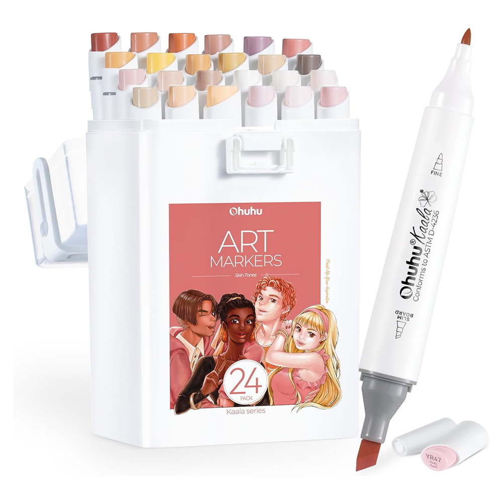 Ohuhu Kaala Marcadores 24 Cores Tons Pele Ponta Dupla