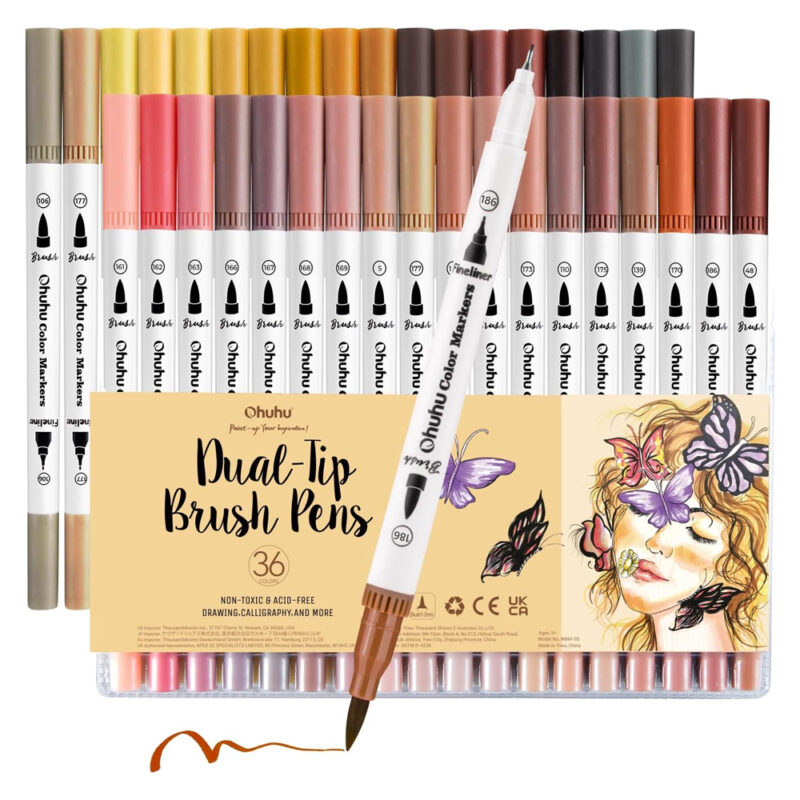 Marcador Ohuhu Maui 36 Tons Pele Brush Fina Aquarelável