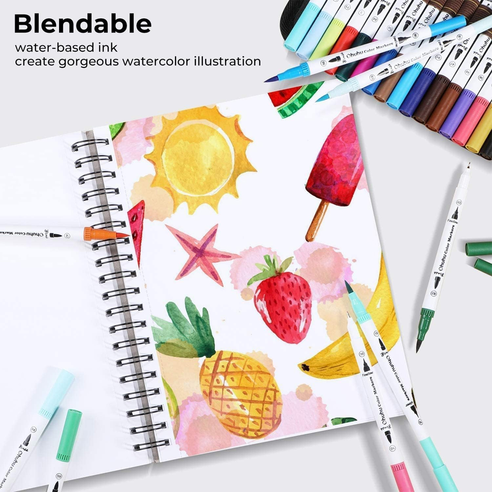 Canetas Ohuhu 36 Cores Pontas Pincel e Fina Base d’Água