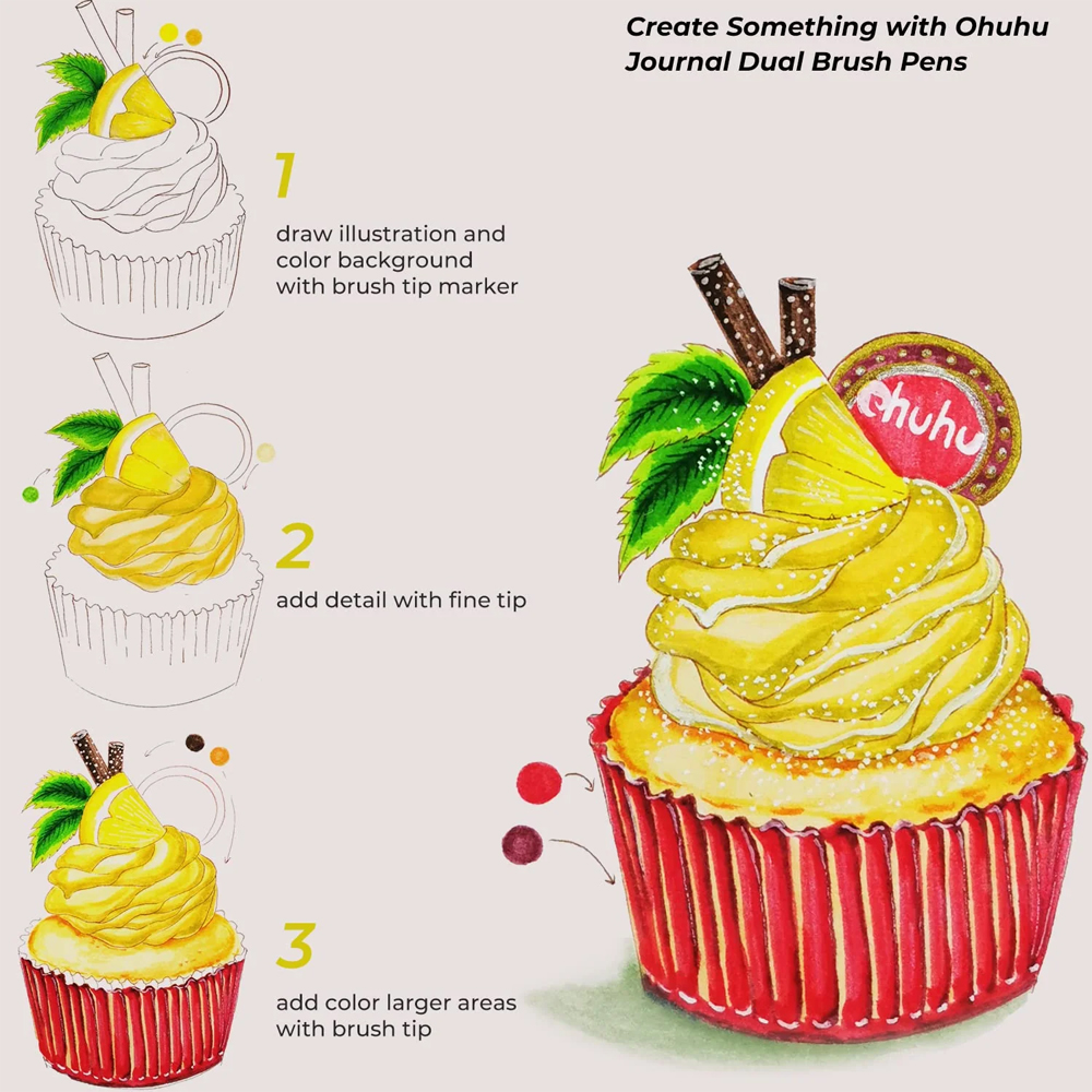 Canetas Ohuhu 36 Cores Pontas Pincel e Fina Base d’Água