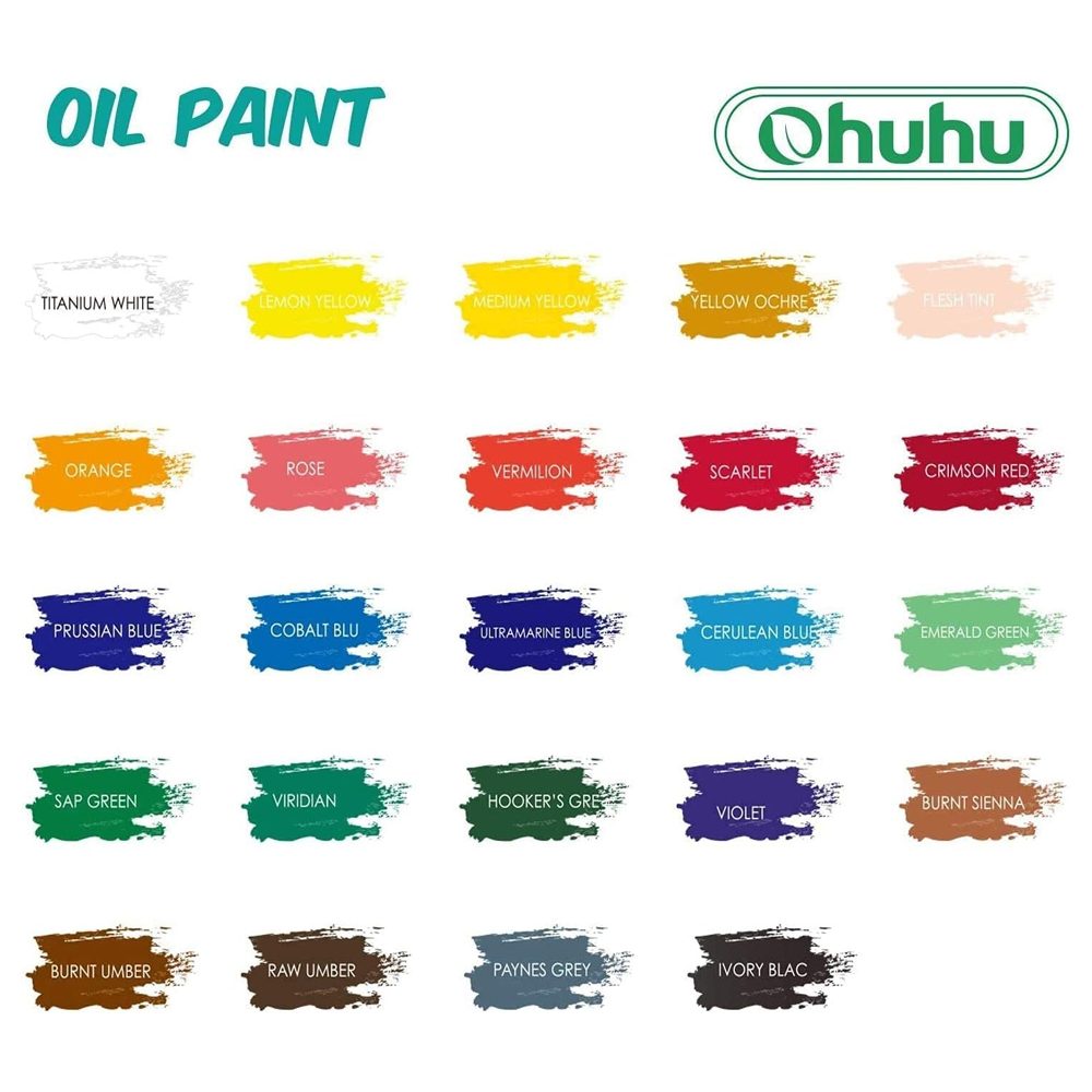 Conjunto Tinta Óleo Ohuhu 24 Cor 12ml Não Tóxica Pintura