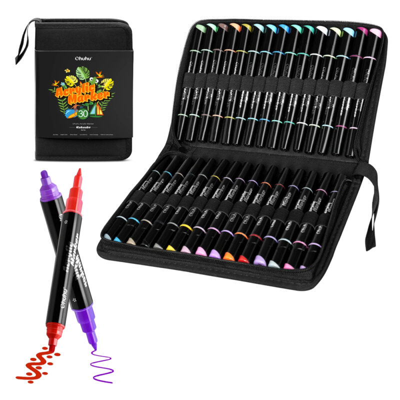 Canetas Acrílicas Ohuhu Ponta Dupla 30Cores Arte Pintura
