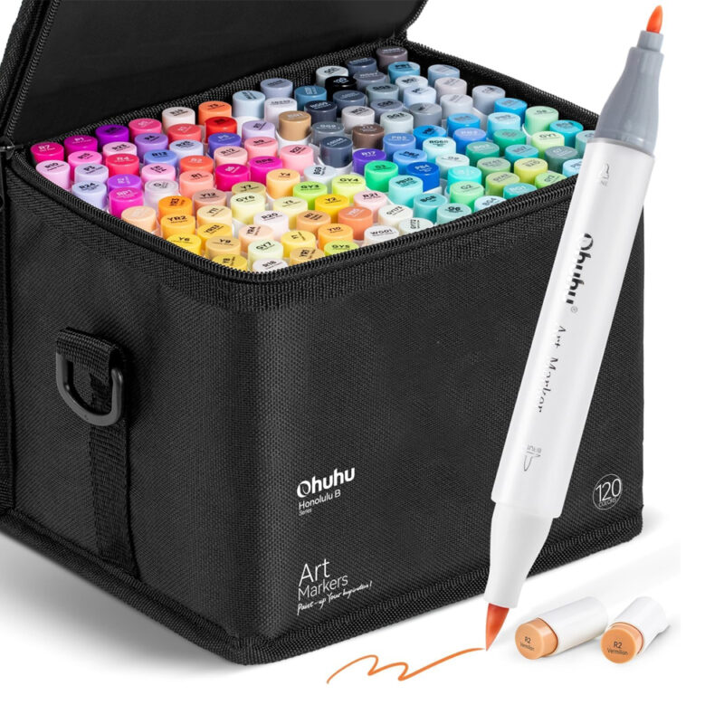 Ohuhu Honolulu B 120 Marcadores Ponta Dupla Pincel Fina