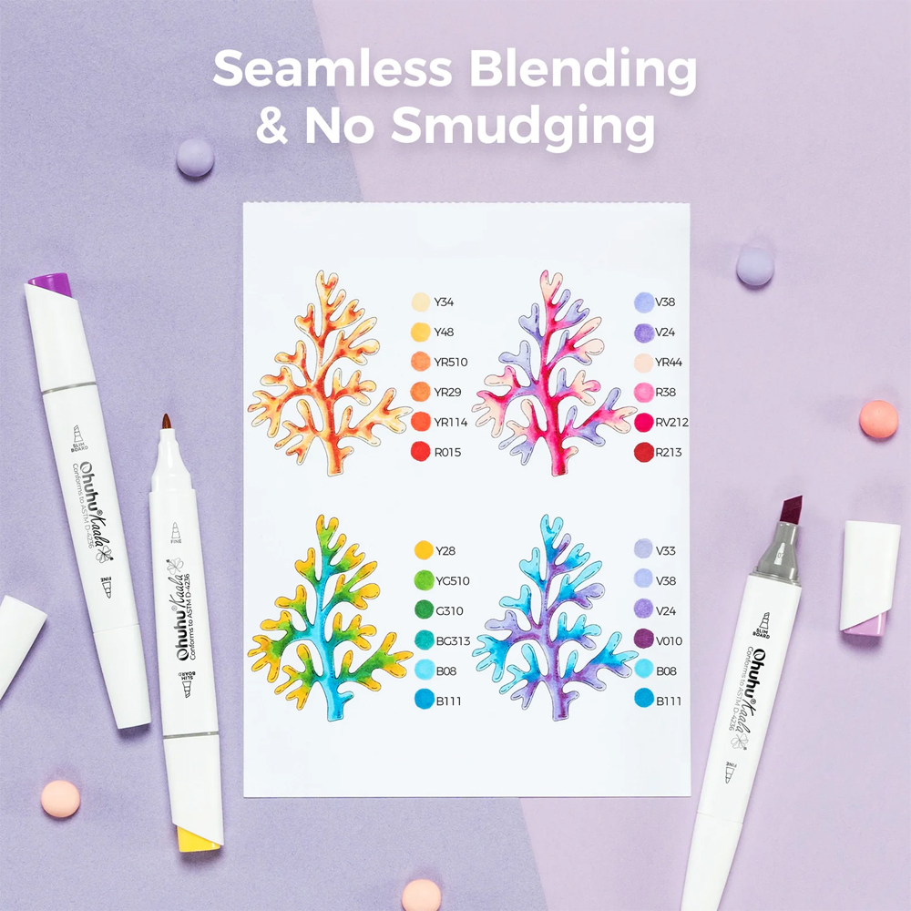 Ohuhu Kaala 60 Cores Marcadores Álcool Ponta Dupla Arte