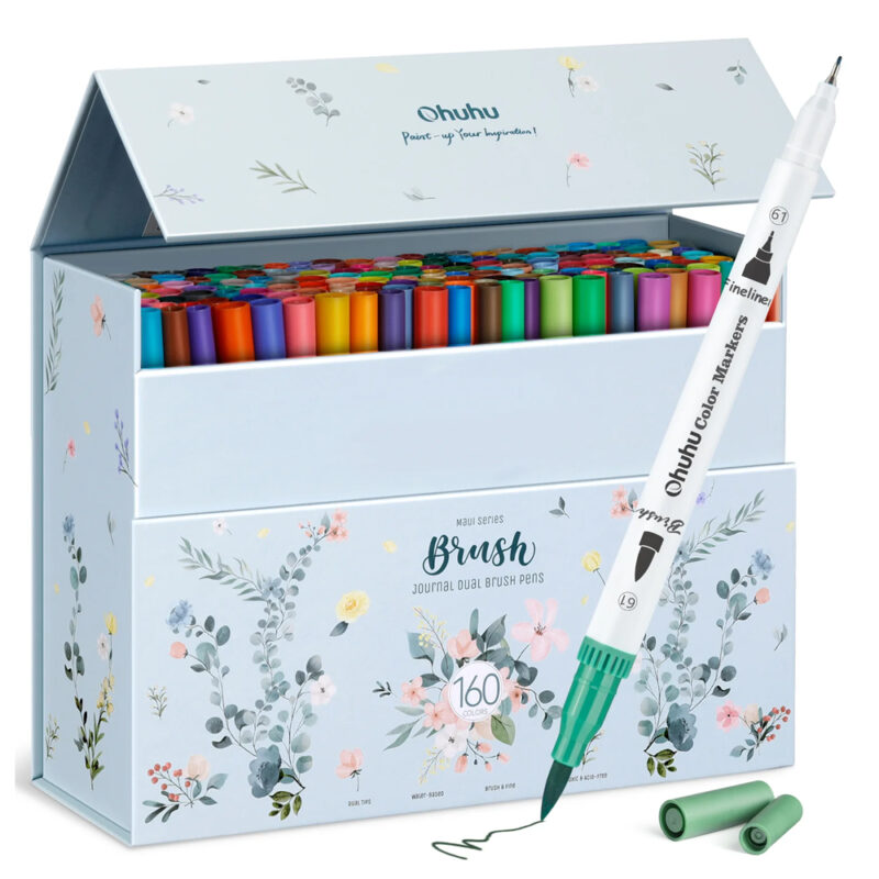 Caneta Marcadores Ohuhu 160Cores Pincel e Fina Base Água