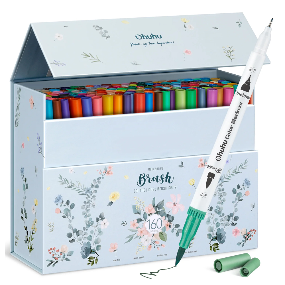 Caneta Marcadores Ohuhu 160Cores Pincel e Fina Base Água